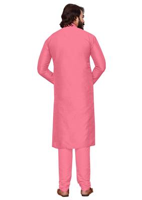 Pink color cotton Silk kurta with payjama 3