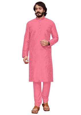 Pink color cotton Silk kurta with payjama 4