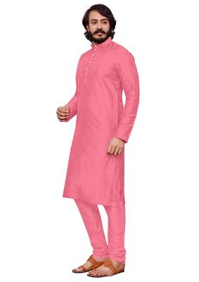 Pink color cotton Silk kurta with payjama 5