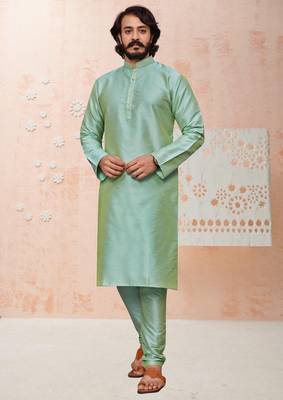 Pista color cotton Silk kurta with payjama 1