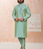 Pista color cotton Silk kurta with payjama