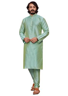 Pista color cotton Silk kurta with payjama 2