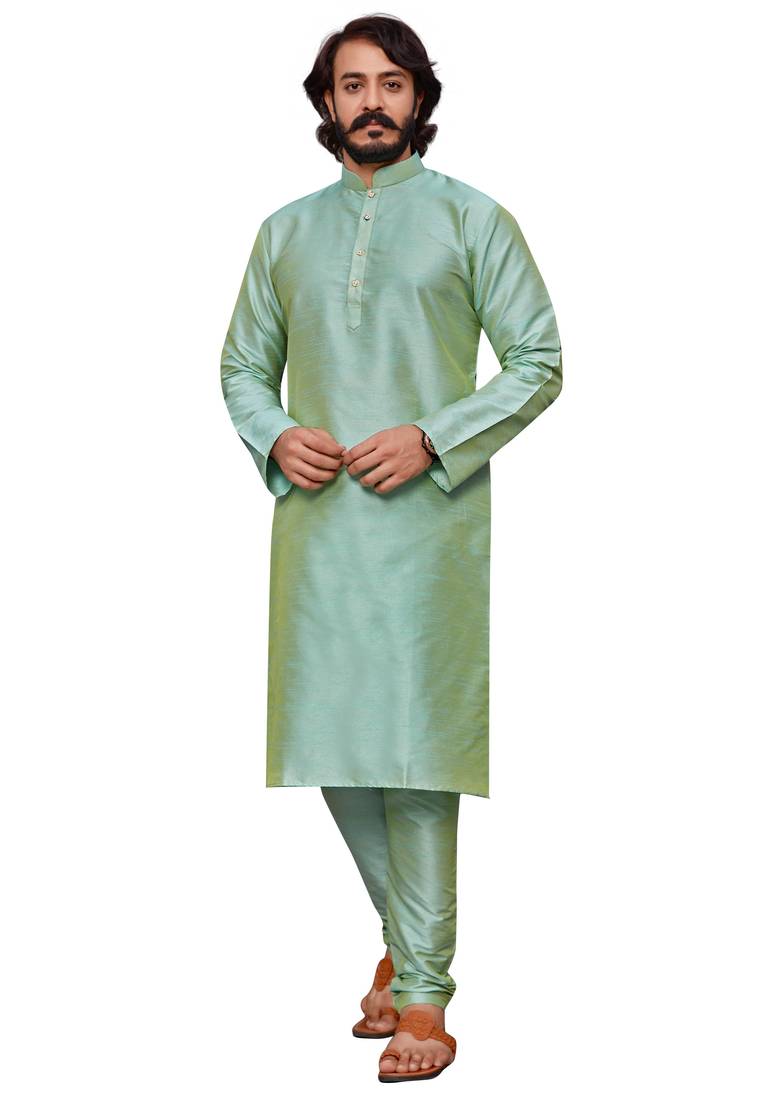 Pista color cotton Silk kurta with payjama