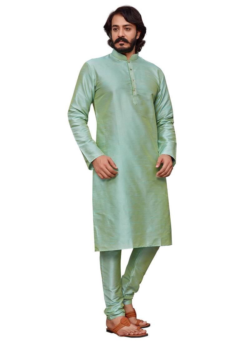 Pista color cotton Silk kurta with payjama