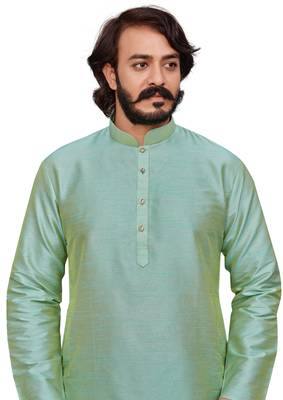 Pista color cotton Silk kurta with payjama 4
