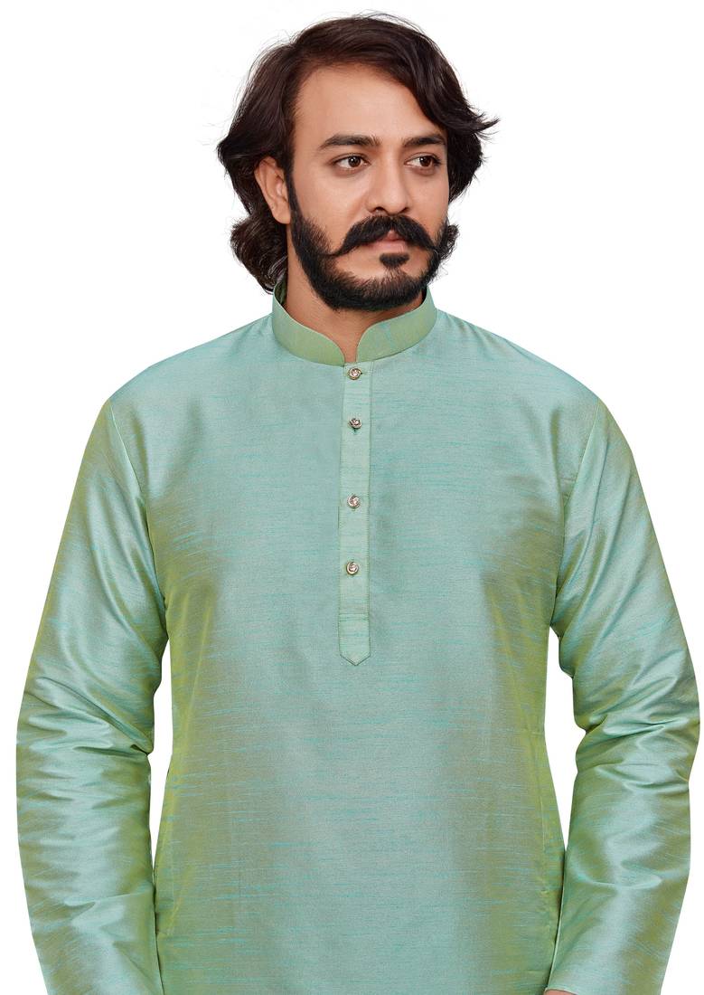Pista color cotton Silk kurta with payjama