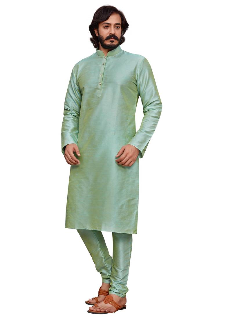 Pista color cotton Silk kurta with payjama