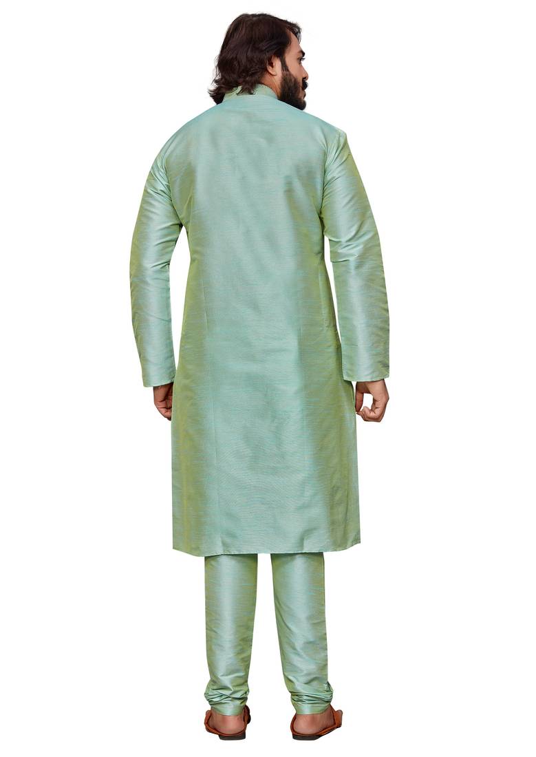 Pista color cotton Silk kurta with payjama
