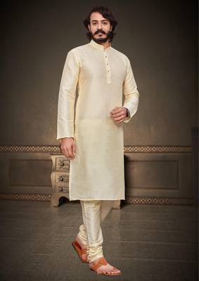 White color cotton Silk kurta with payjama 1