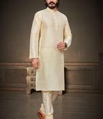 White color cotton Silk kurta with payjama