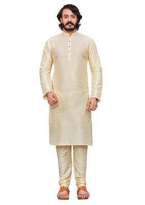 White color cotton Silk kurta with payjama 2