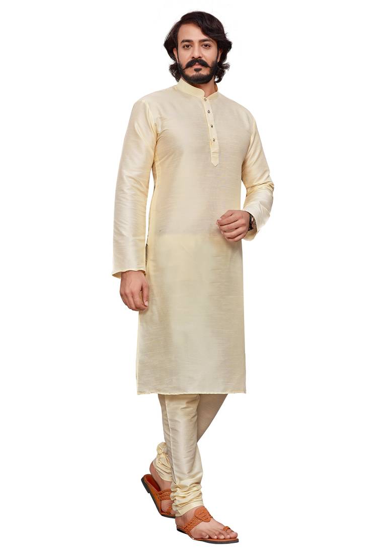 White color cotton Silk kurta with payjama