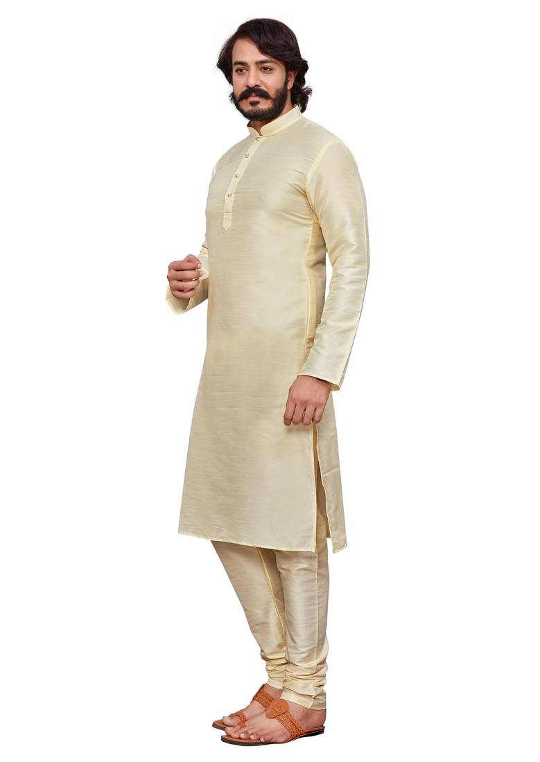 White color cotton Silk kurta with payjama