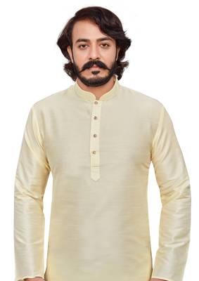 White color cotton Silk kurta with payjama 6