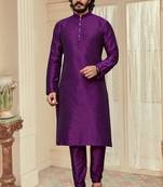 Wine color cotton Silk kurta with payjama