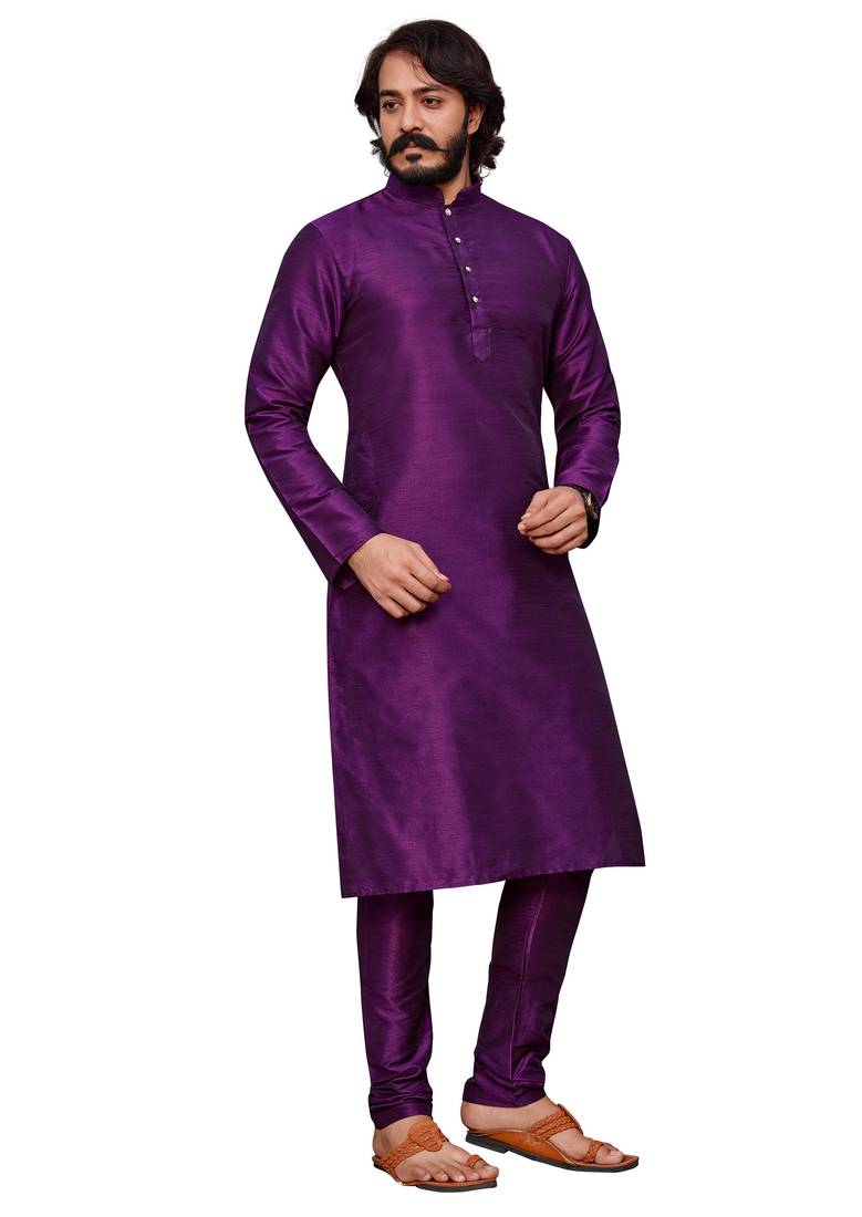 Wine color cotton Silk kurta with payjama