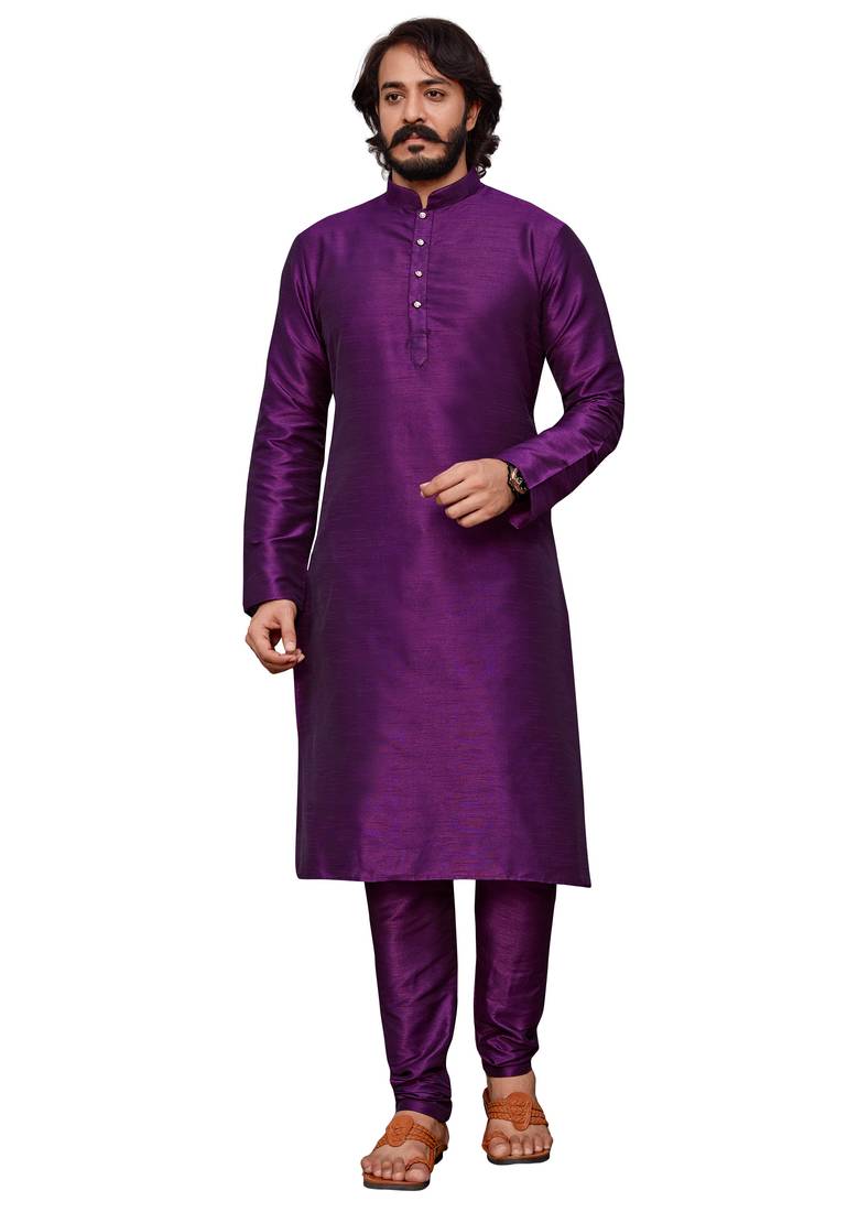 Wine color cotton Silk kurta with payjama