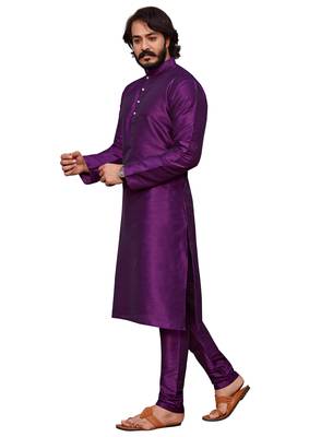 Wine color cotton Silk kurta with payjama 5