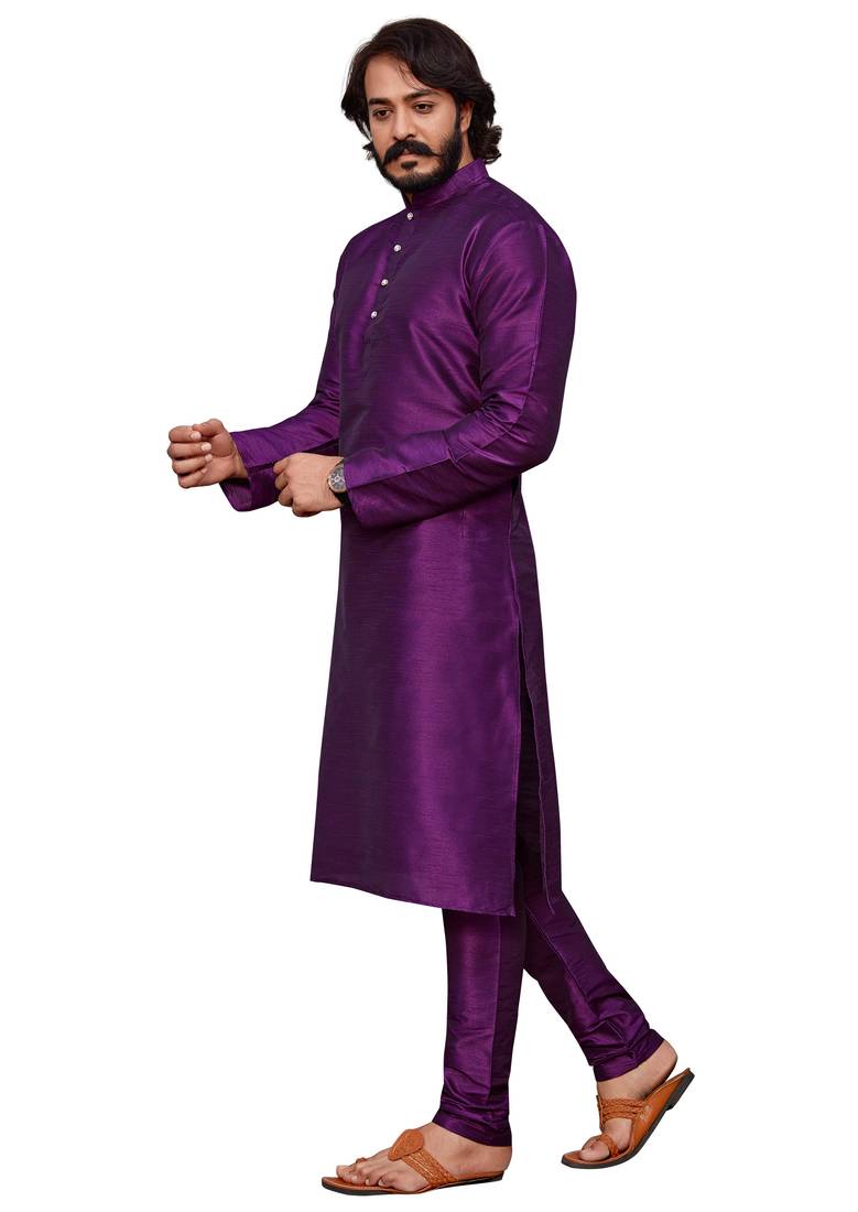 Wine color cotton Silk kurta with payjama