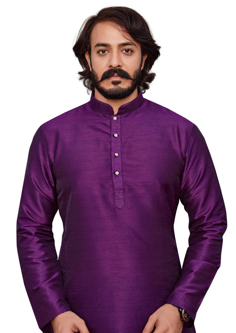 Wine color cotton Silk kurta with payjama