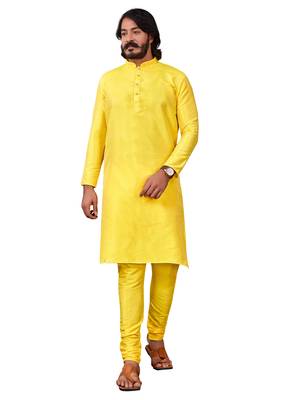 Yellow color cotton Silk kurta with payjama 5