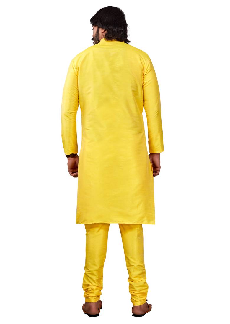 Yellow color cotton Silk kurta with payjama