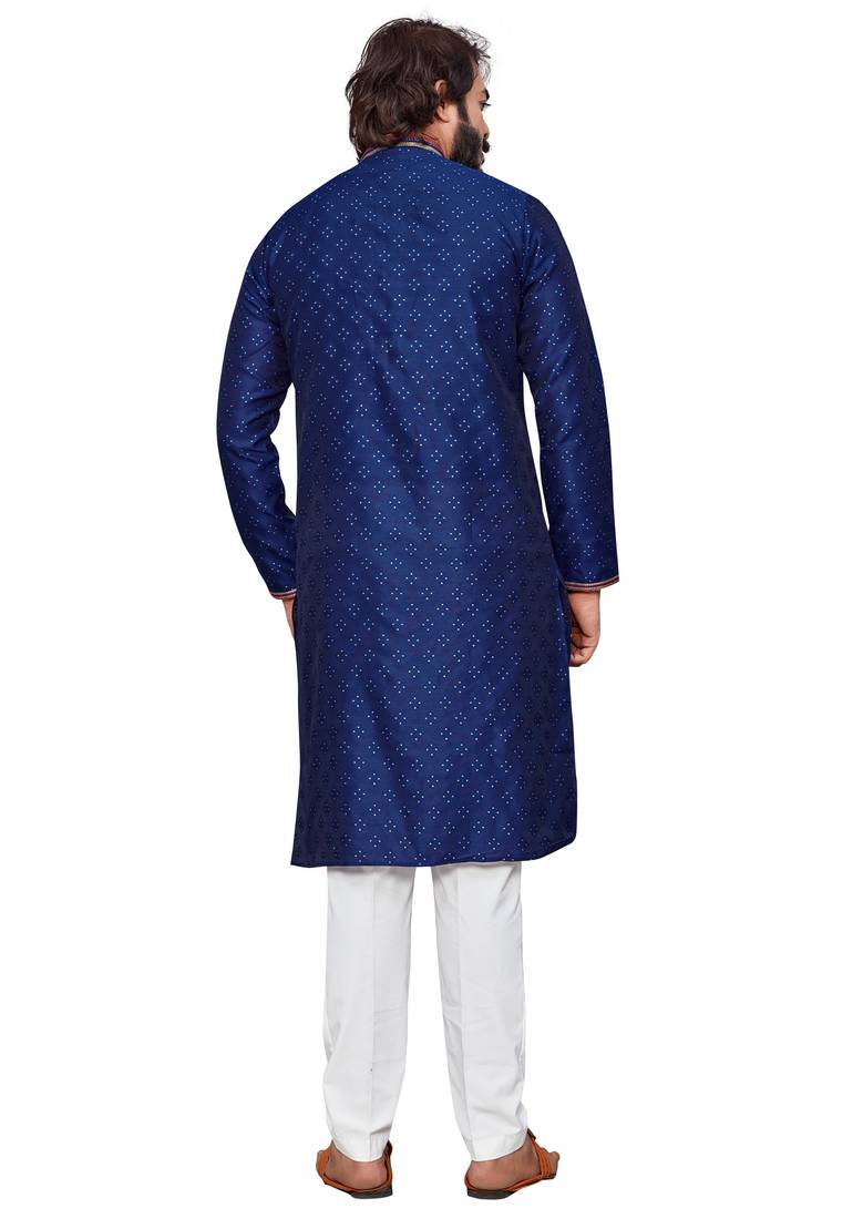 Blue color Self Design jacquard cotton kurta with payjama