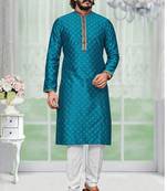Rama color Self Design jacquard cotton kurta with payjama