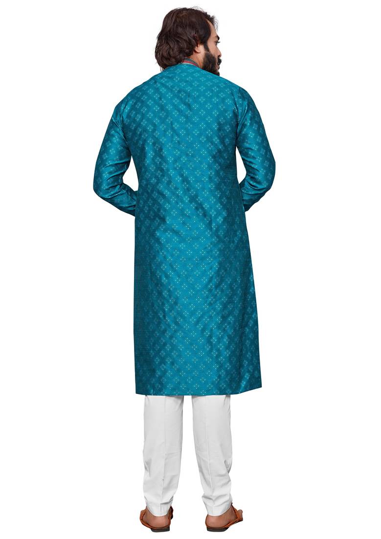 Rama color Self Design jacquard cotton kurta with payjama