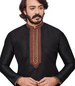 Black color hand cottan silk kurta with payjama