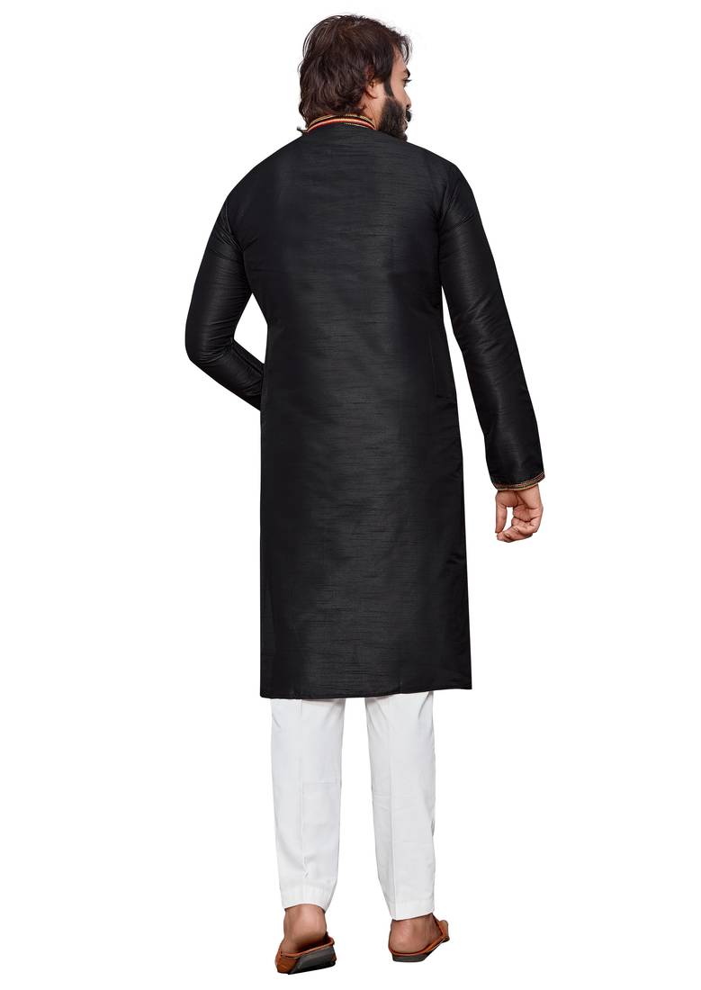 Black color hand cottan silk kurta with payjama