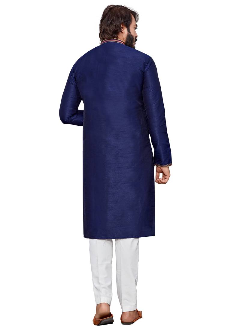 Blue color hand cottan silk kurta with payjama