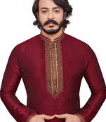 Maroon color hand cottan silk kurta with payjama