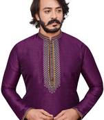 Wine color hand cottan silk kurta with payjama