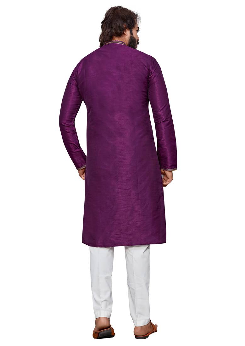Wine color hand cottan silk kurta with payjama