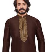 Coffee color hand cottan silk kurta with payjama
