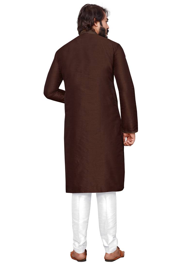Coffee color hand cottan silk kurta with payjama