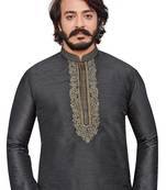Grey color hand cottan silk kurta with payjama
