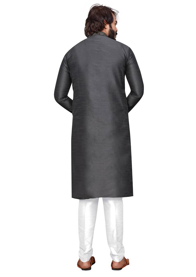 Grey color hand cottan silk kurta with payjama