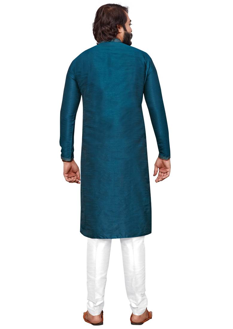 Mor Pichh color hand cottan silk kurta with payjama