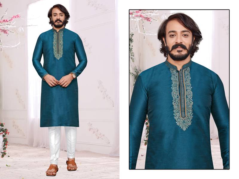 Mor Pichh color hand cottan silk kurta with payjama