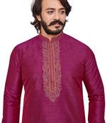 Pink color hand cottan silk kurta with payjama