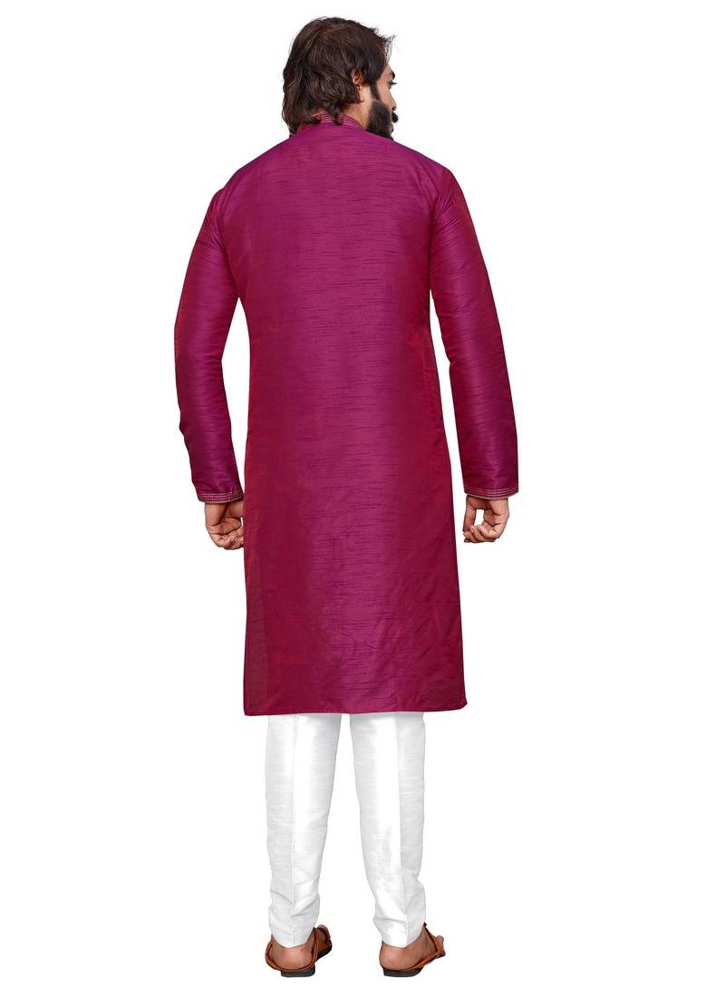 Pink color hand cottan silk kurta with payjama