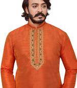 Oraage color hand cottan silk kurta with payjama