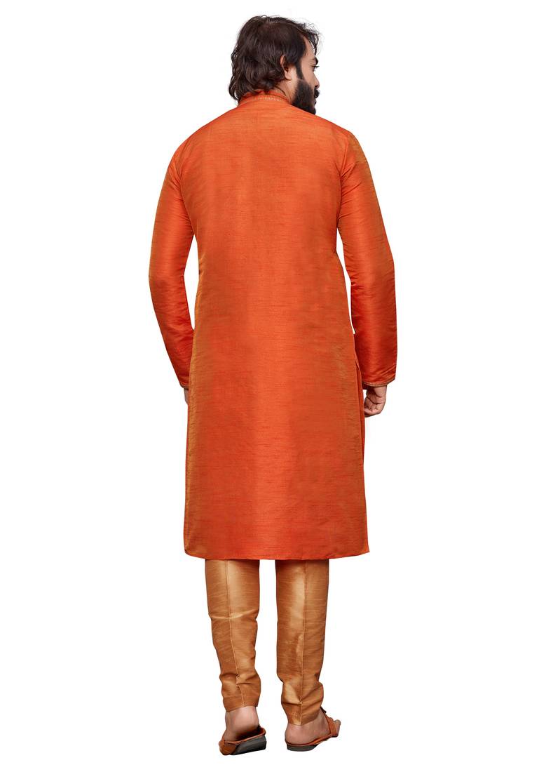 Oraage color hand cottan silk kurta with payjama