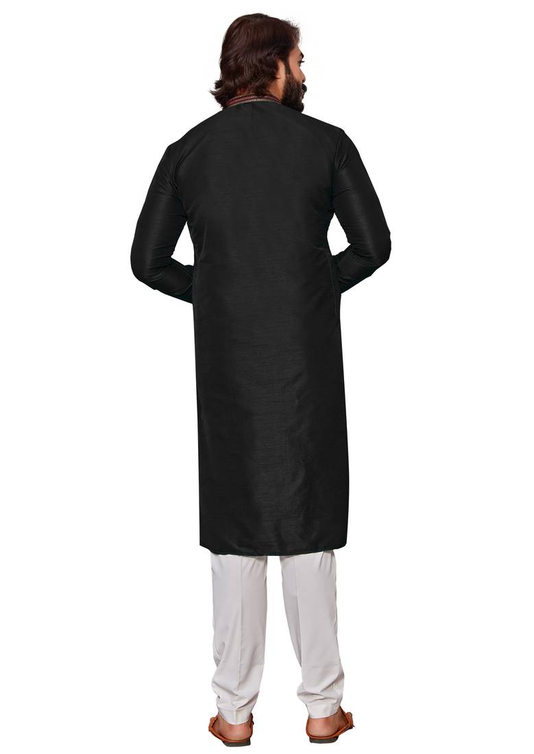 Black color hand cottan silk kurta with payjama