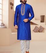 Blue color hand cottan silk kurta with payjama