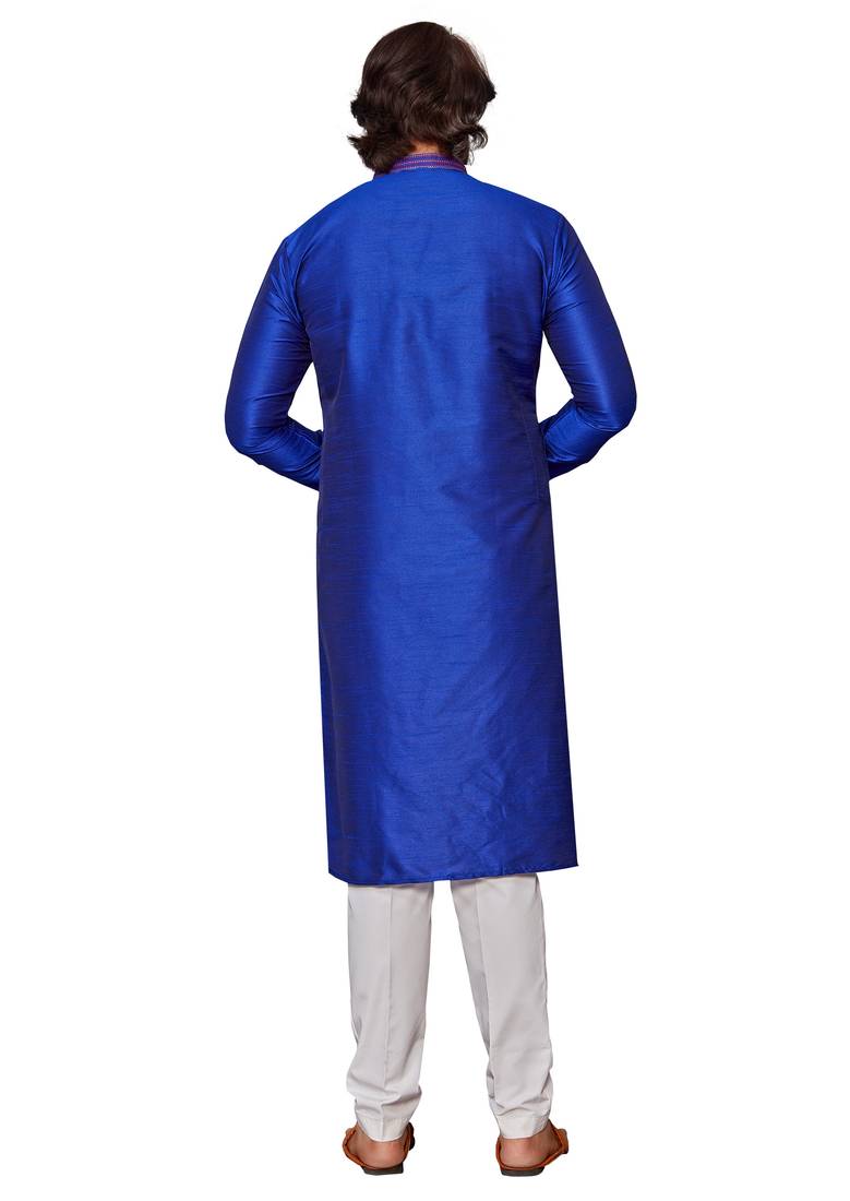 Blue color hand cottan silk kurta with payjama