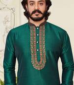 Rama color hand cottan silk kurta with payjama