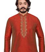 Maroon color hand cottan silk kurta with payjama
